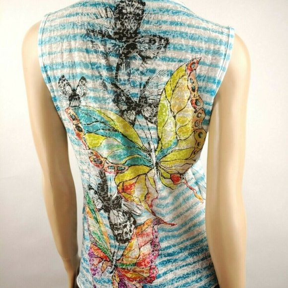 Paris Striped Butterfly Print Ruffled Tank - Picture 5 of 7